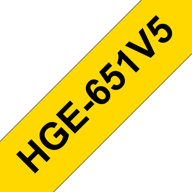 Brother HGe-651V5- комплект 5 бр ламинирана лента ширина 24мм, черен текст на жълт фон