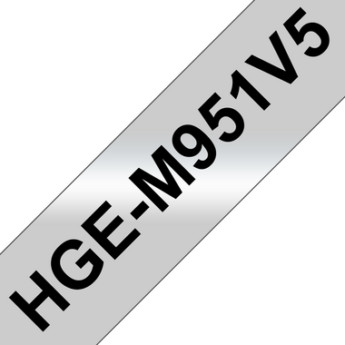 Brother HGe-M951V5- комплект 5 бр ламинирана лента ширина 24мм, черен текст на сребърен фон
