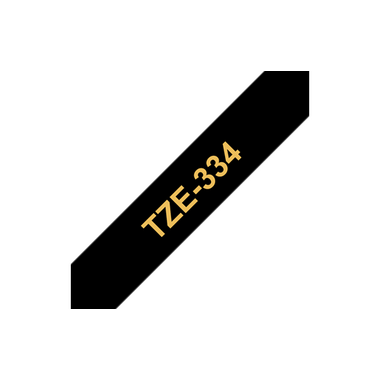 Brother TZE334 – Златист текст на черна ламинирана лента, ширина 12mm